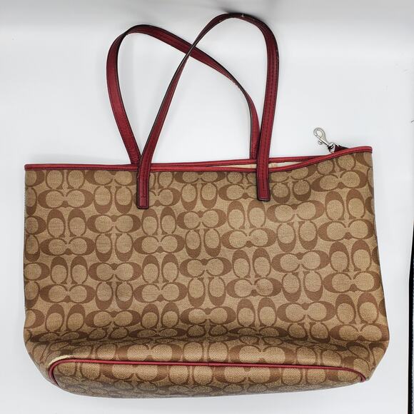 Coach Park Metro Signature Coated Canvas Tote Leather Handbag Shoulder Purse - Picture 13 of 13